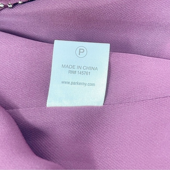 PARKER Women’s Burgundy Silk TESSA Choker Neck Bell Slv Keyhole Beaded Dress  XS - Picture 7 of 8